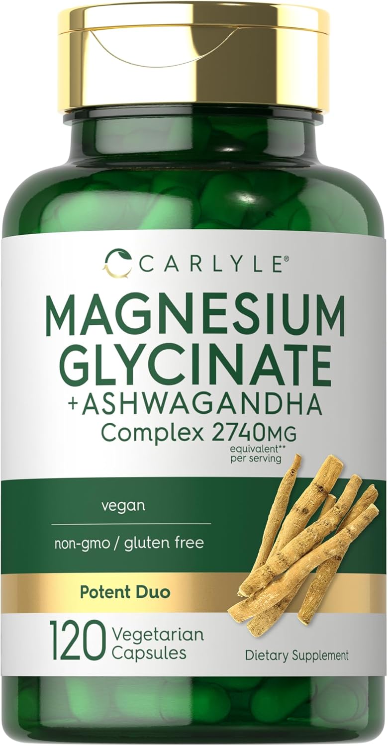 Carlyle Magnesium Glycinate + Ashwagandha Complex - 2,740mg - 120 Veg Caps