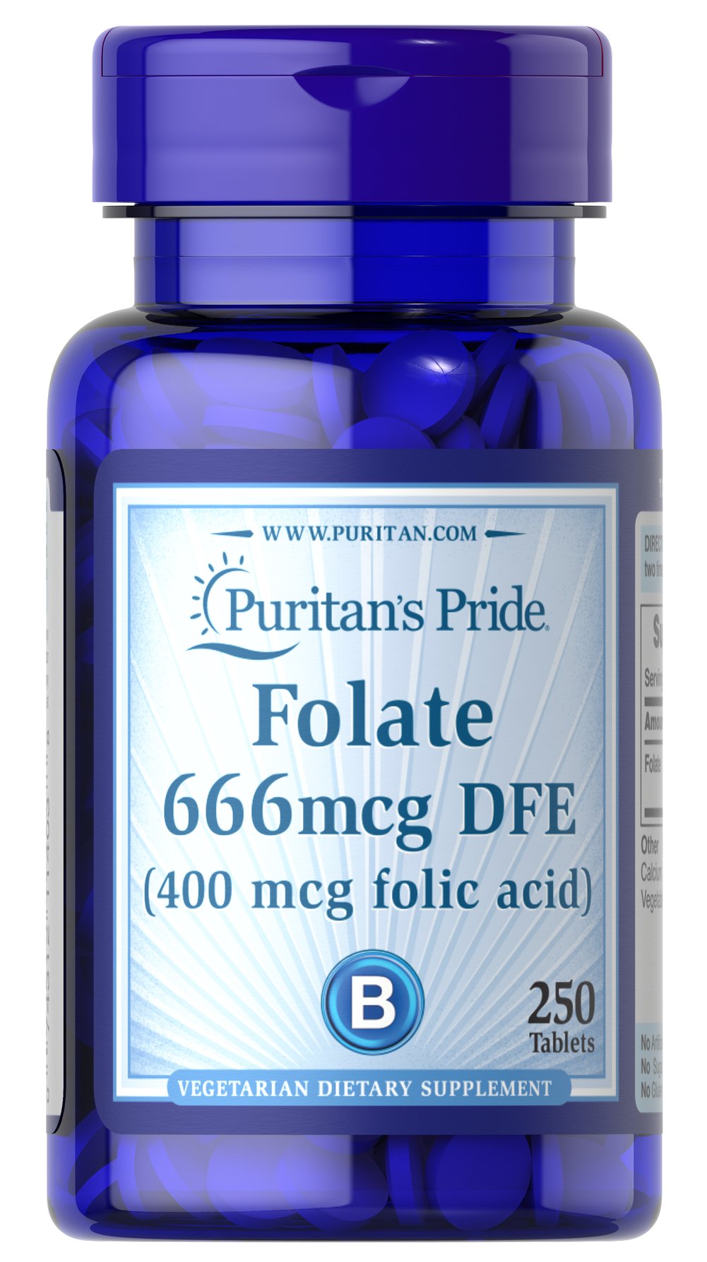 Puritan's Pride Folate - 666mcg DFE - 250 Tablets