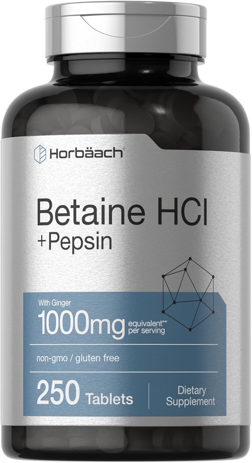 Horbäach Betaine HCl + Pepsin with Ginger - 1000mg - 250 Tablets