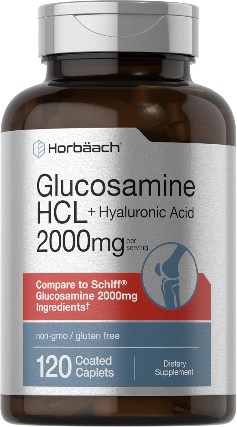 Horbäach Glucosamine HCL + Hyaluronic Acid - 2000mg - 120 Coated Caplets