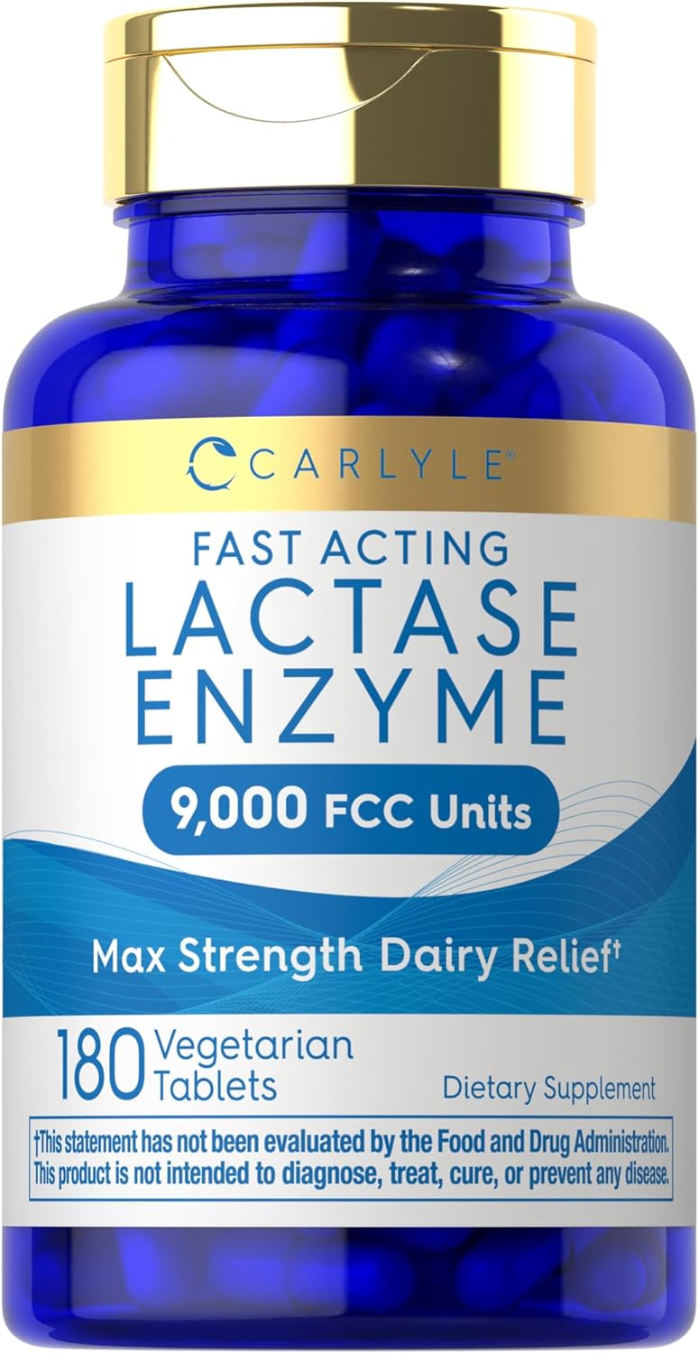 Carlyle Fast Acting Lactase Enzyme - 9,000 FCC Units - 180 Vegetarian Tablets