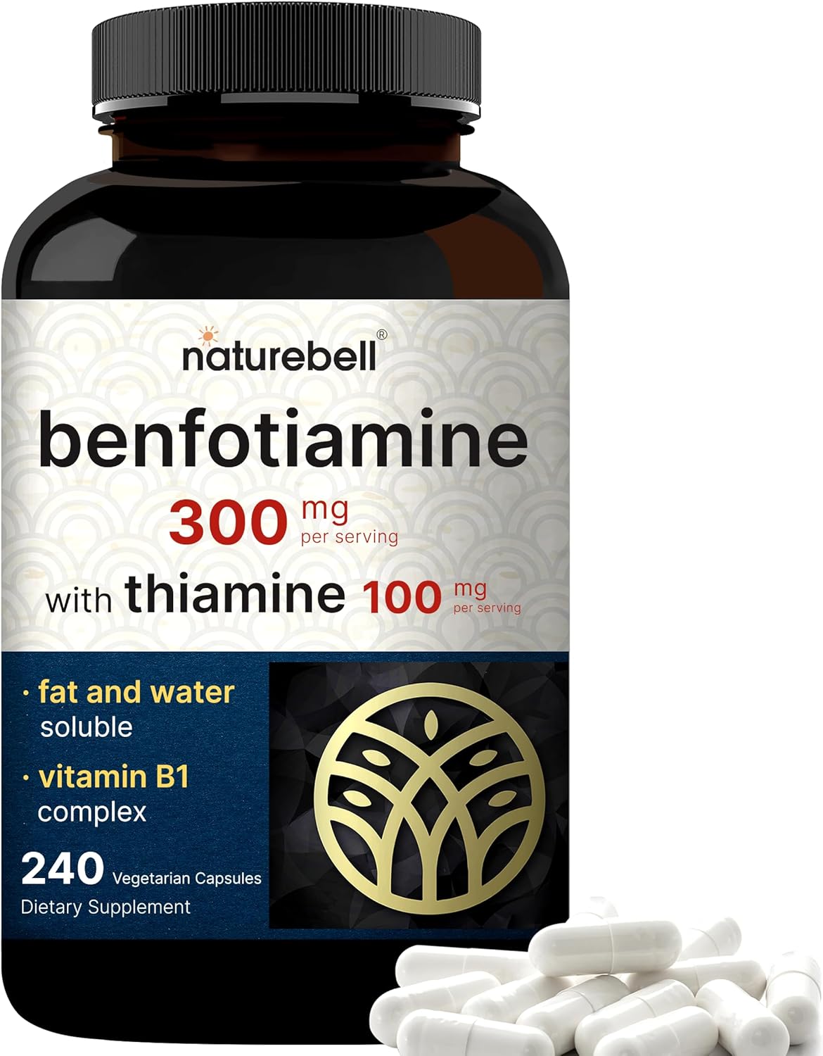 Naturebell Benfotiamine with Thiamine - 300mg + 100mg - 240 Vegetarian Capsules