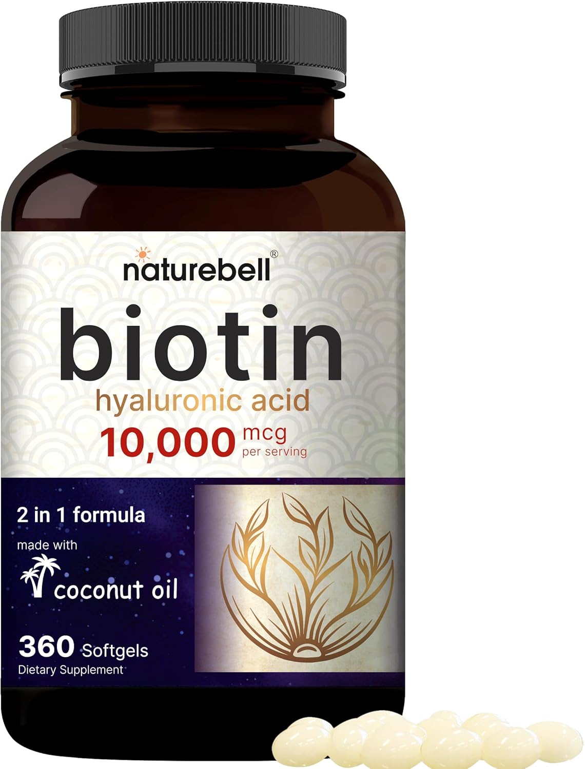 Naturebell Biotin Hyaluronic Acid - 10,000 mcg - 360 Softgels