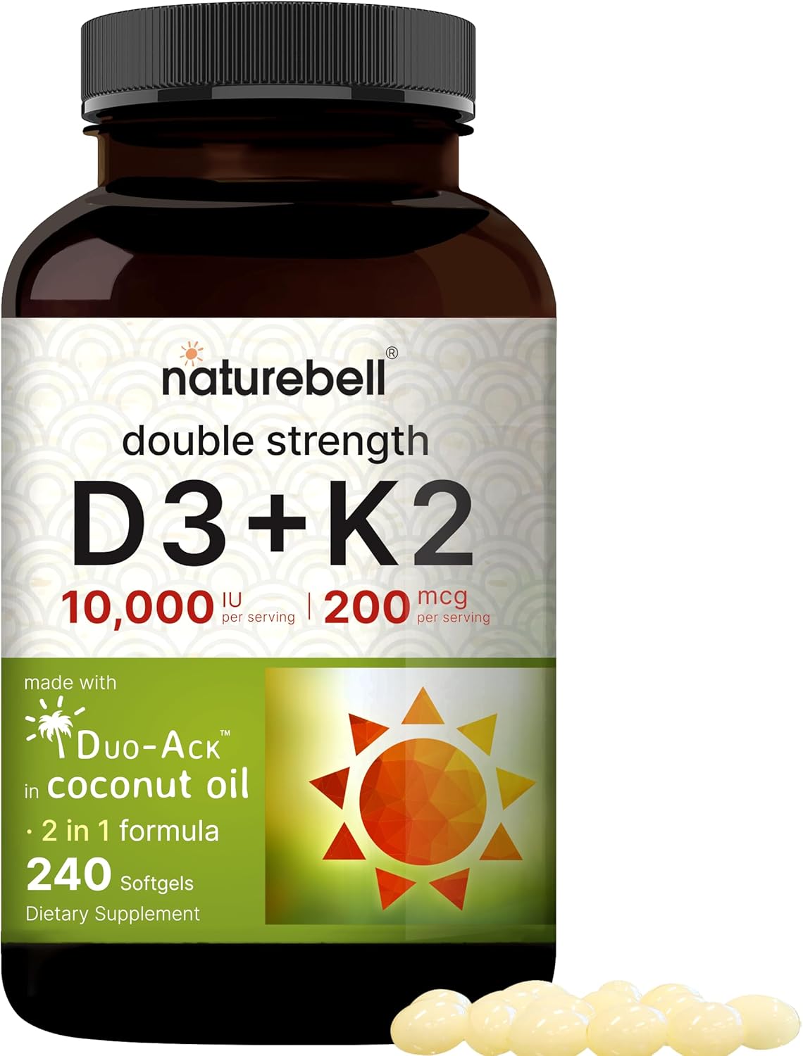 NatureBell Vitamin D3-K2 - 10,000 IU - 240 Softgels