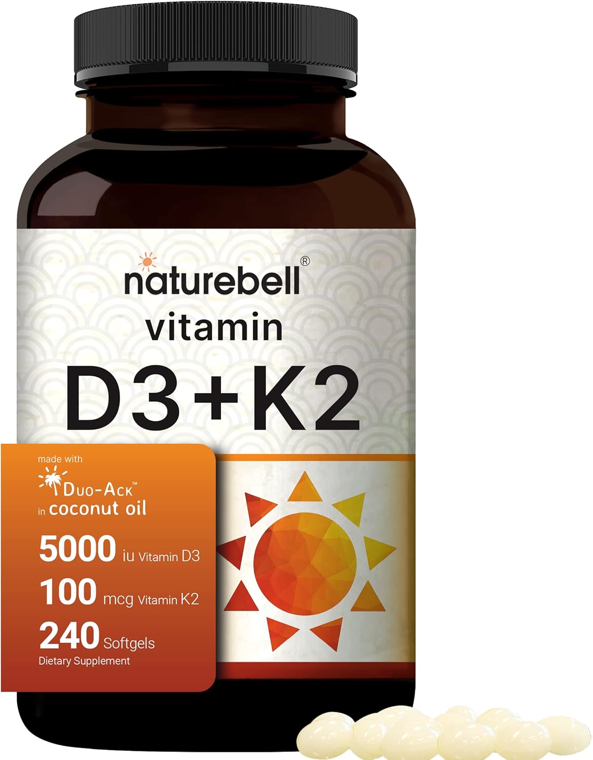 NatureBell Vitamin D3-K2 - 5,000 IU - 240 Softgels