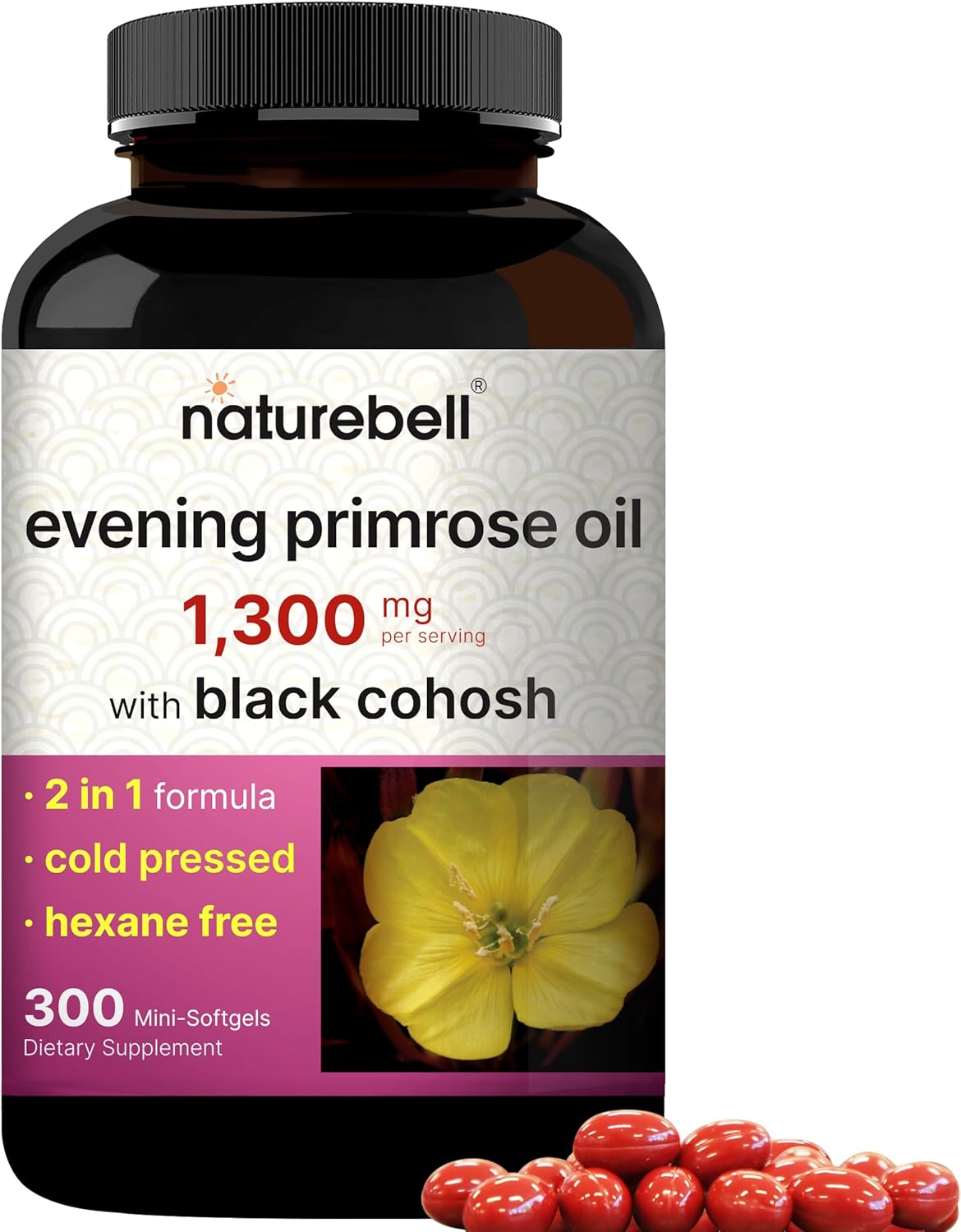 NatureBell Evening Primrose Oil - 1,300mg - 300 Capsules