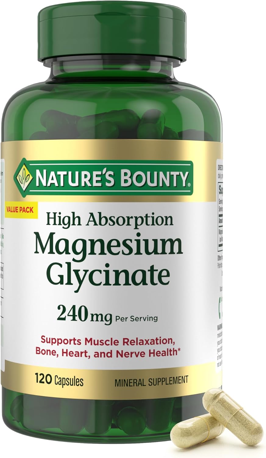 Nature's Bounty Magnesium Glycinate - 240 mg - 180 Capsules