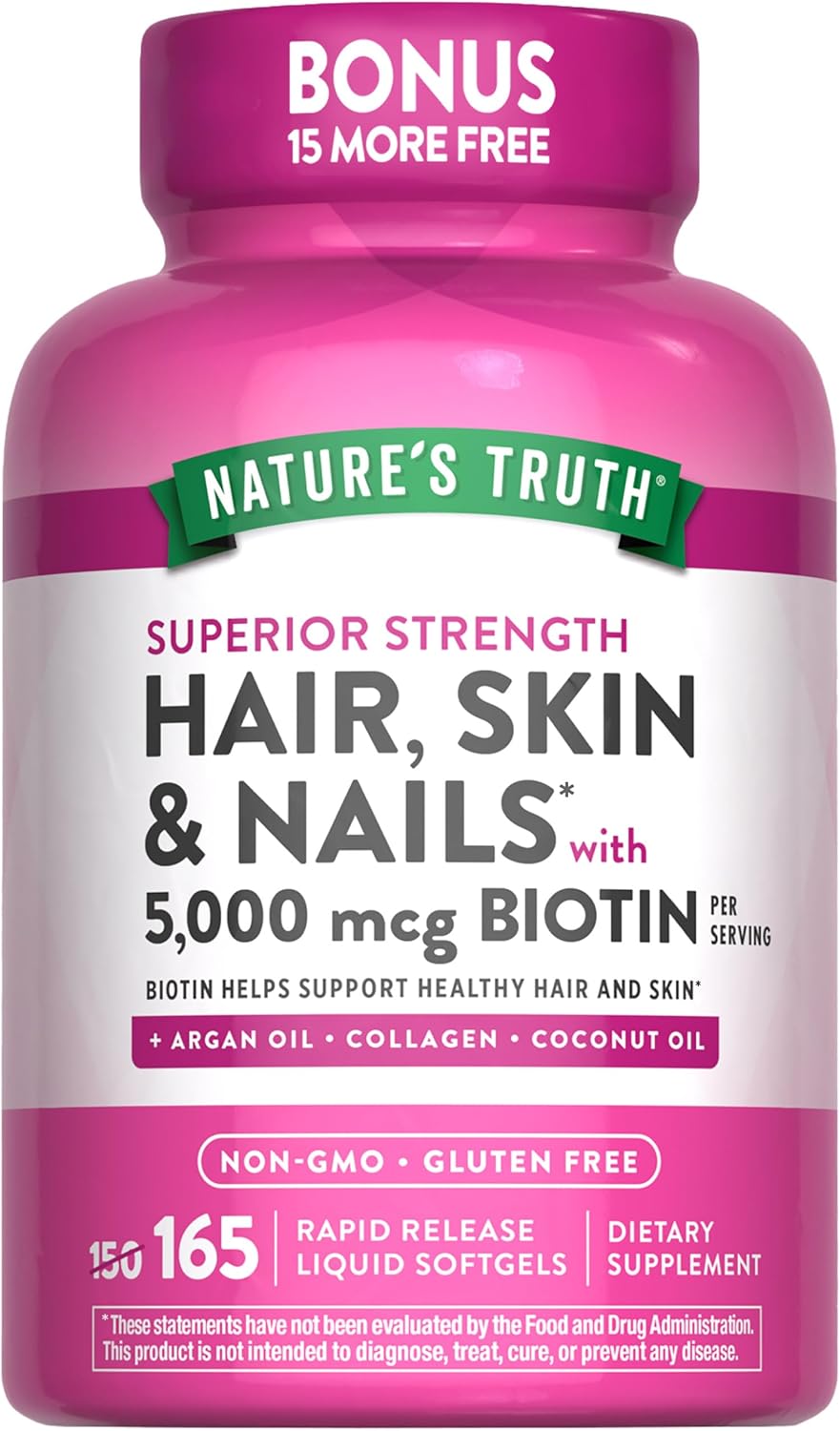 Nature's Truth Hair, Skin & Nails with Biotin - 5,000 mcg - 165 Rapid Release Liquid Softgels