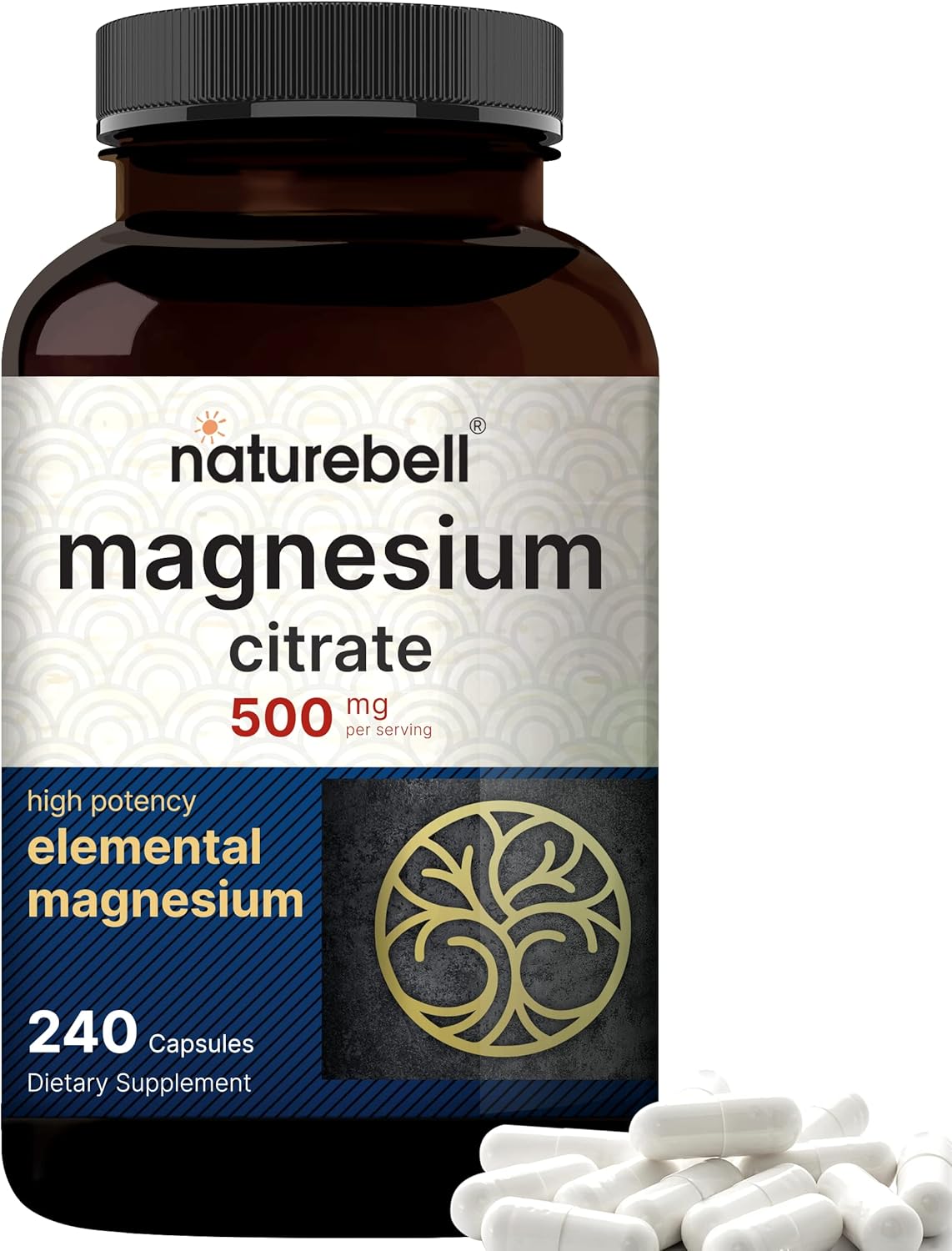 NatureBell Magnesium Citrate - 500mg - 240 Capsules