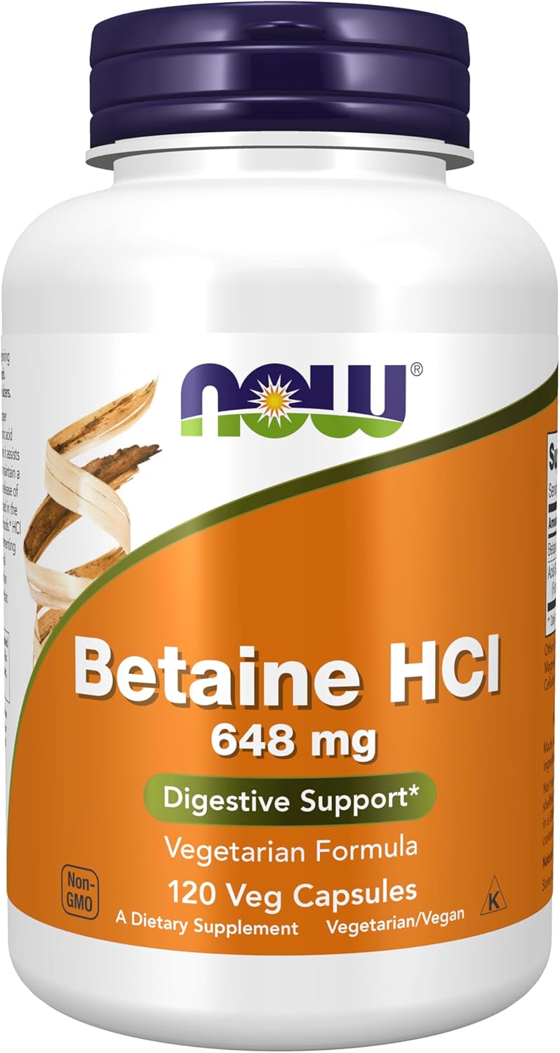 NOW Betaine HCl - 648mg - 120 Veg Capsules