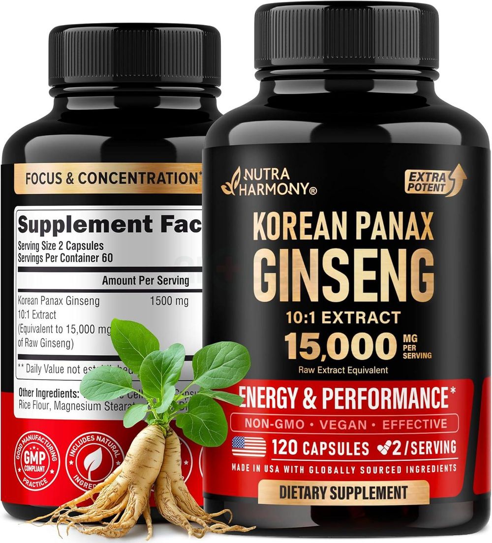 Nutra Harmony Korean Panax Ginseng 10:1 Extract - 1,500mg - 120 Capsules