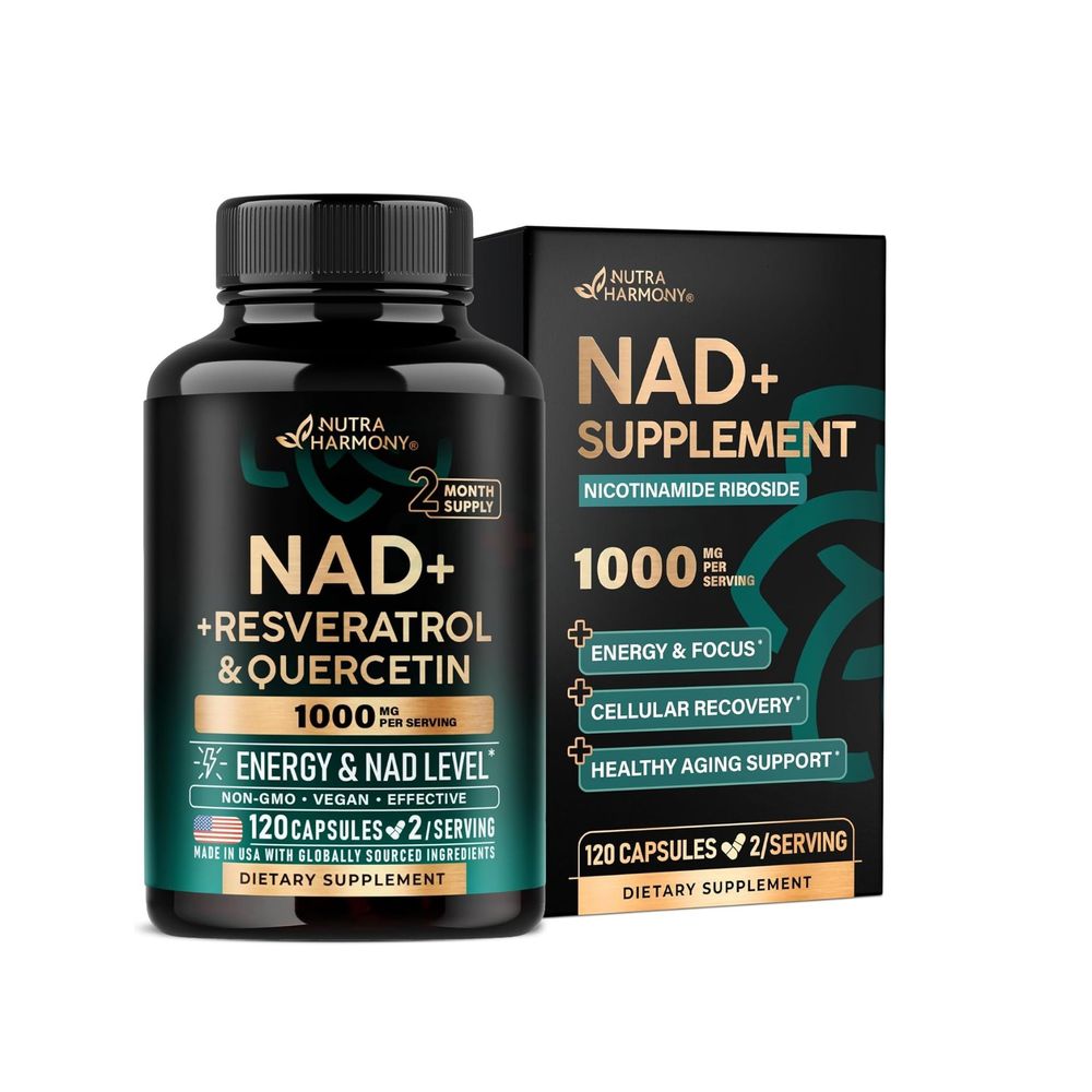 Nutra Harmony NAD+ Supplement with Resveratrol & Quercetin - 120 Capsules