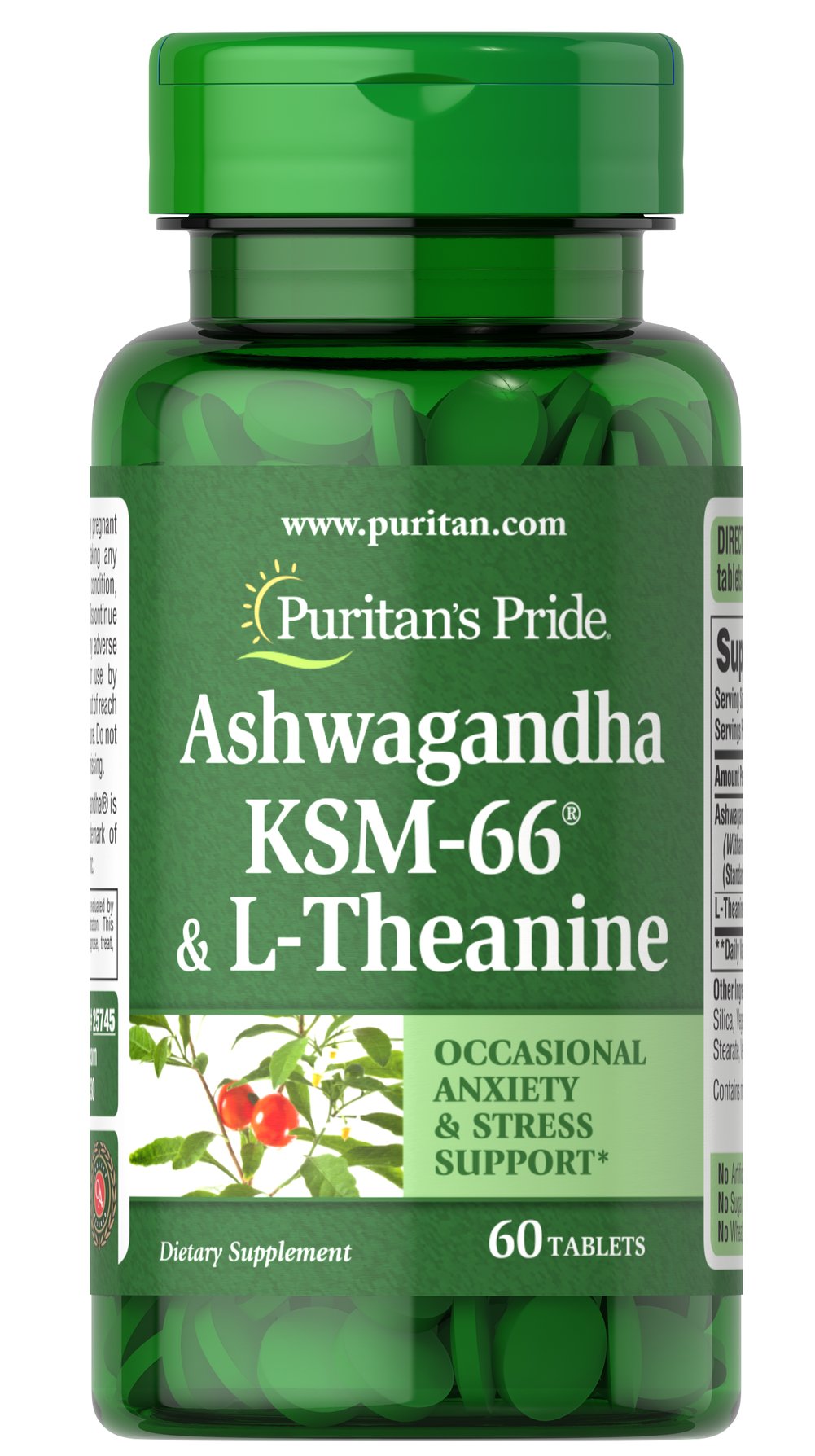Puritan's Pride Ashwagandha KSM-66 & L-Theanine - 60 Tablets