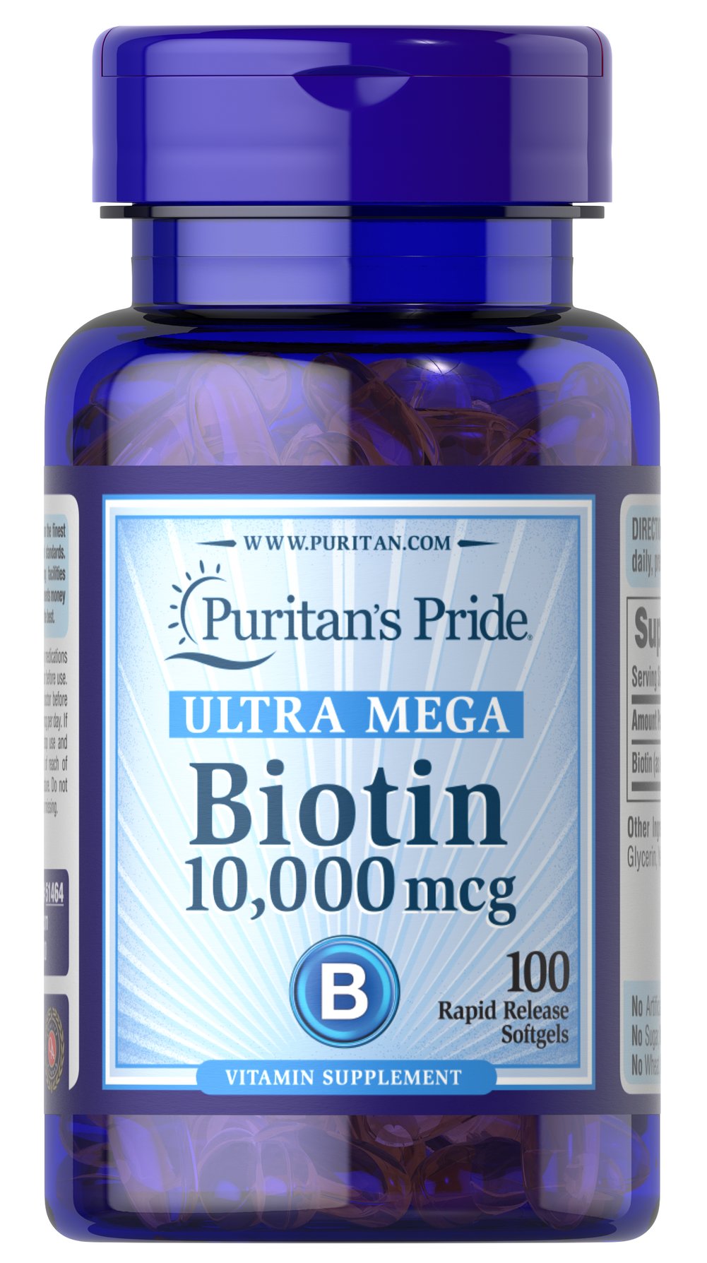 Puritan's Pride Biotin - 10,000mcg - 100 Softgels