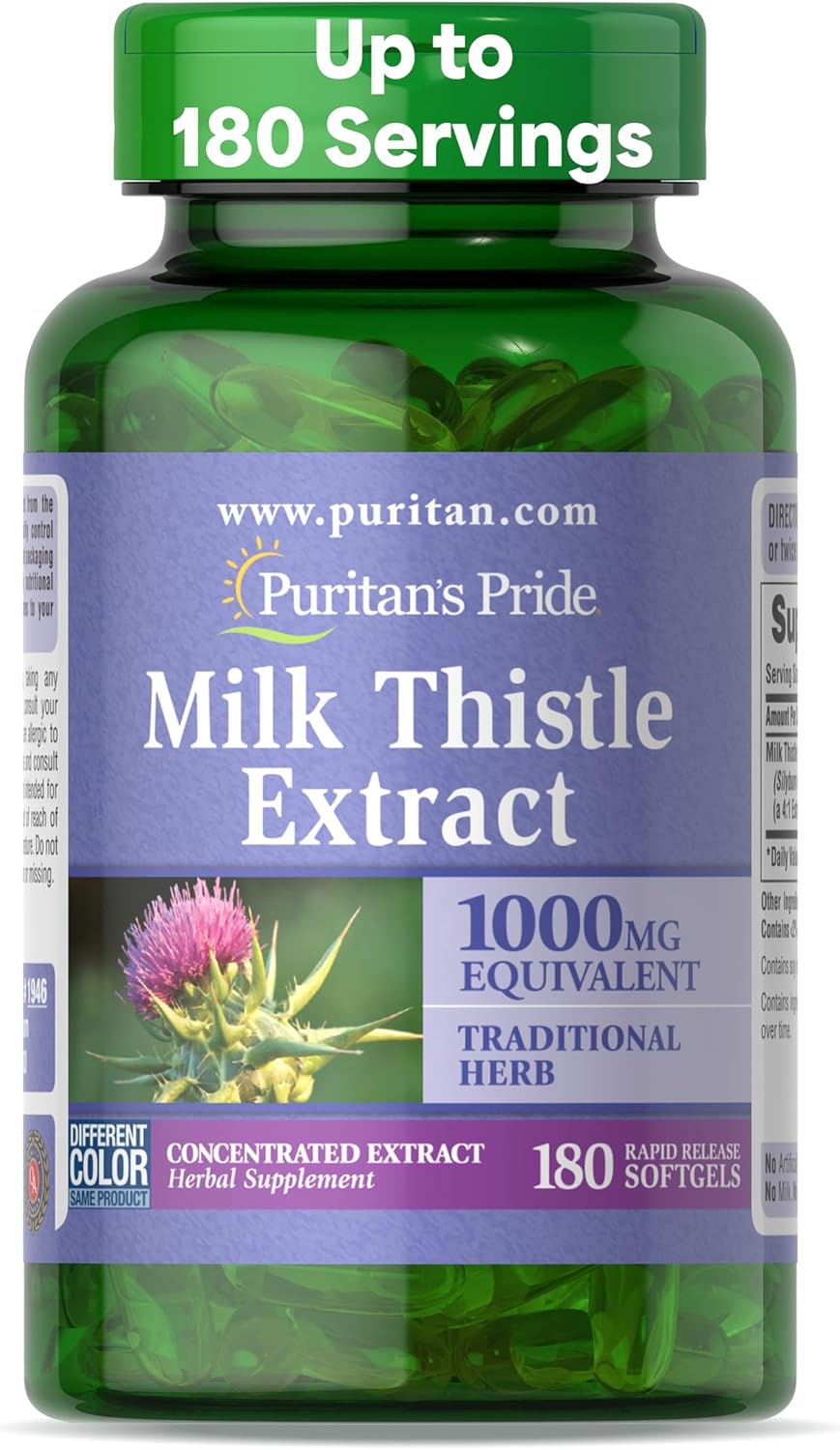 Puritan's Pride Milk Thistle Extract - 1,000mg - 180 Softgels