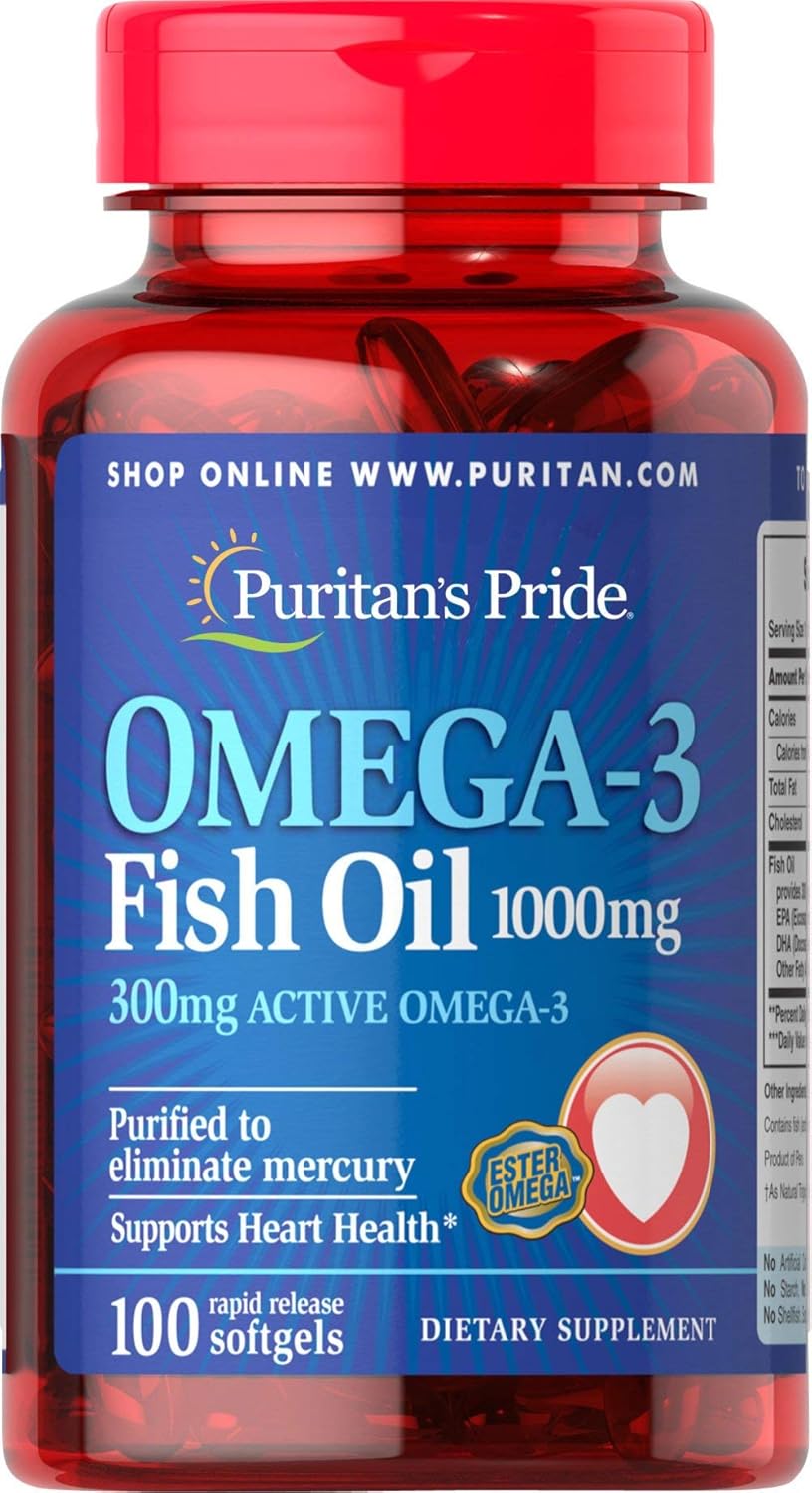 Puritan's Pride Omega-3 300mg Fish Oil - 1,000mg - 100 Softgels
