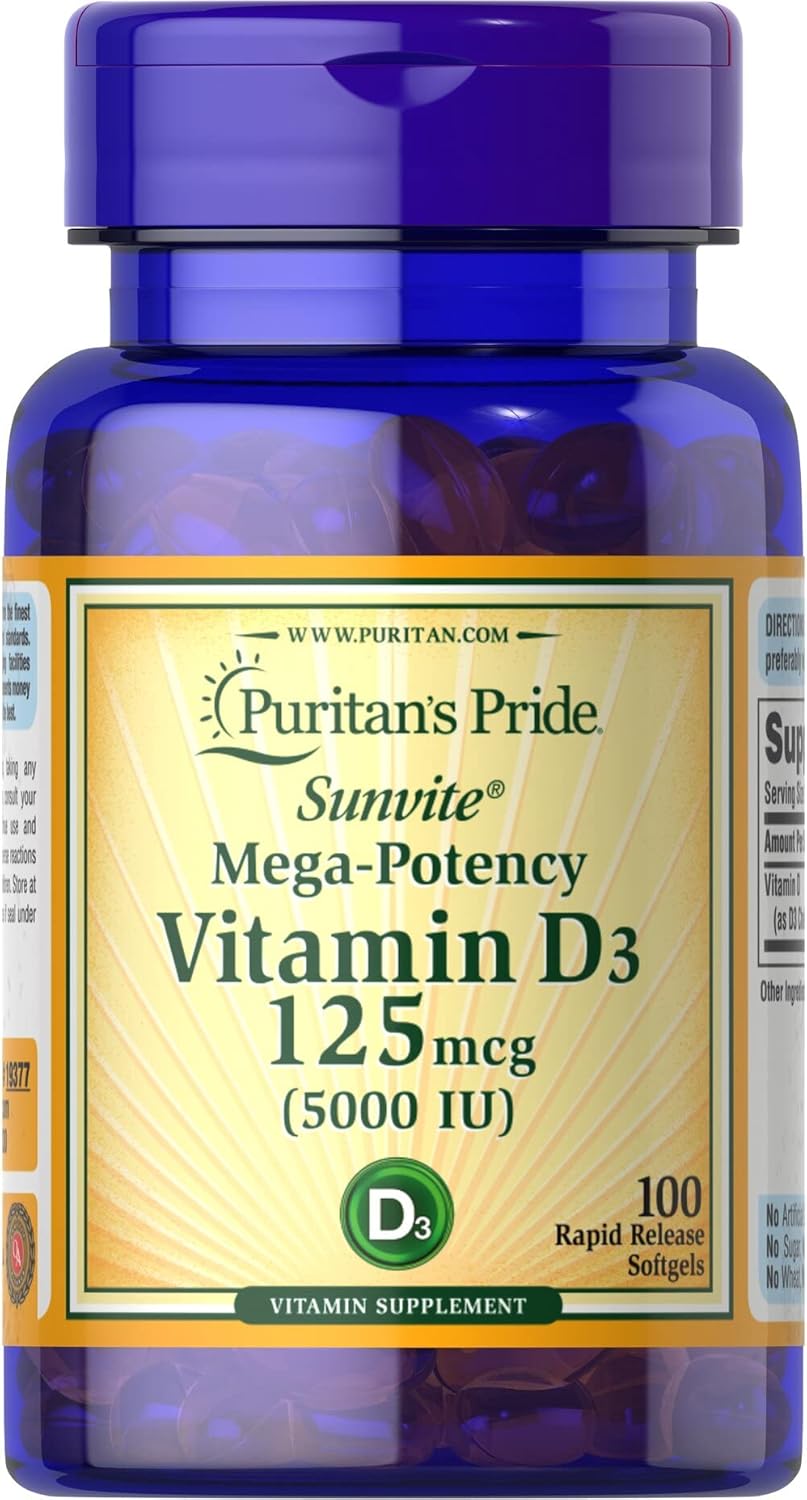Puritan's Pride Vitamin D3 - 125mcg (5,000 IU) - 100 Softgels