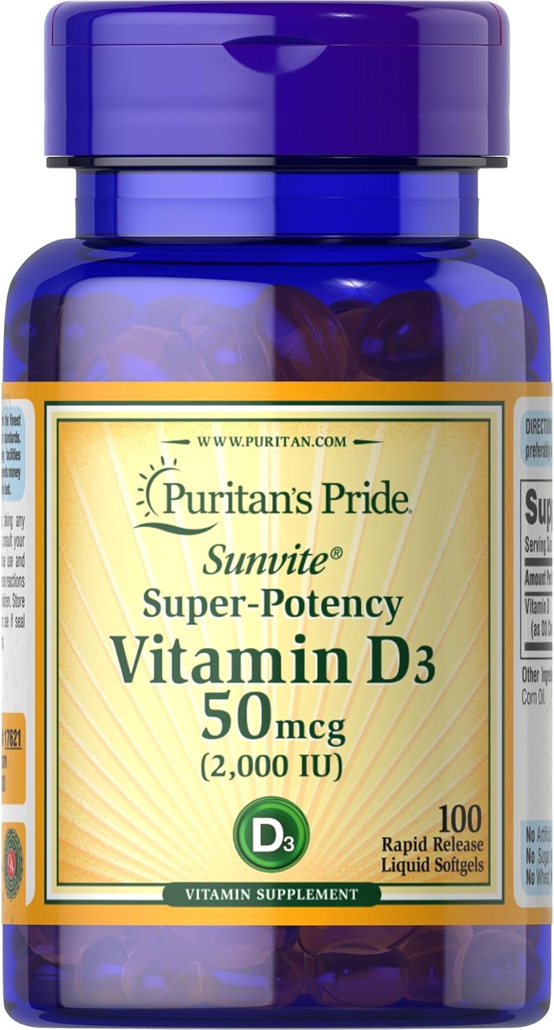 Puritan's Pride Vitamin D3 - 50mcg (2,000 IU) - 100 Softgels