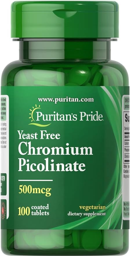 Puritan's Pride Yeast Free Chromium Picolinate - 500 mcg - 100 Coated Tablets