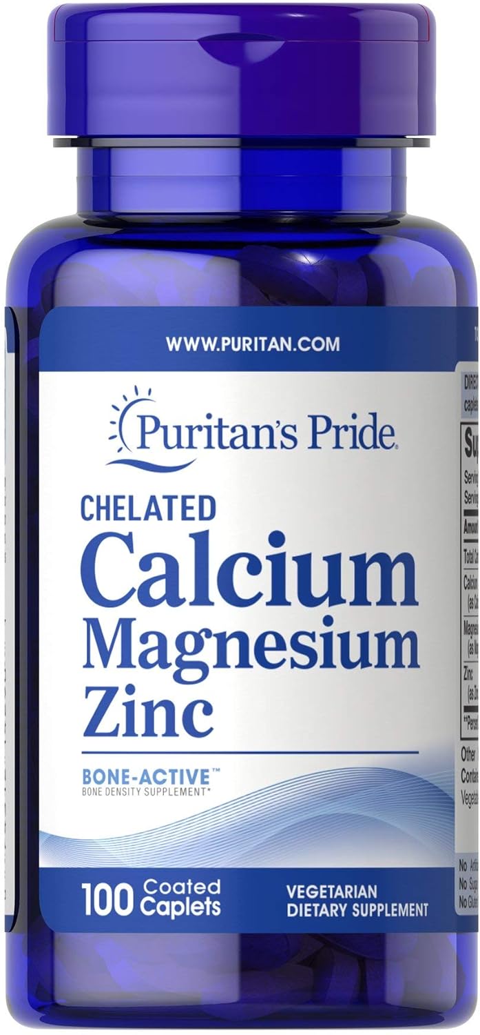 Puritan's Pride Chelated Calcium Magnesium Zinc - 100 Coated Caplets