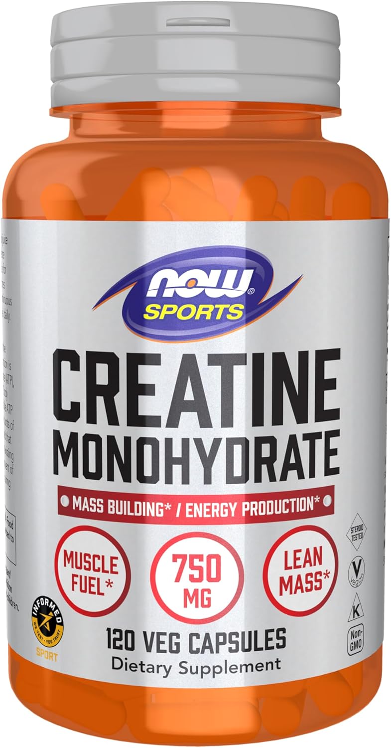 NOW Sports Creatine Monohydrate - 4,500mg - 120 Veg Capsules (750mg per Capsule)