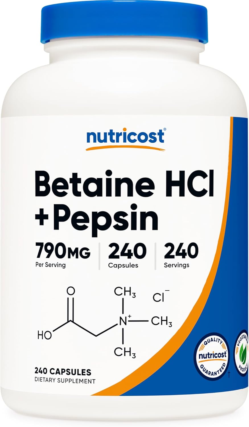 Nutricost Betaine HCl + Pepsin - 790mg - 240 Capsules
