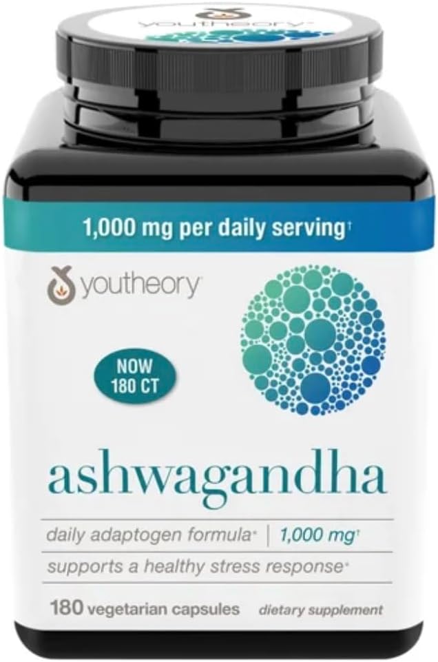Youtheory Ashwagandha - 1000mg - 180 Vegetarian Capsules