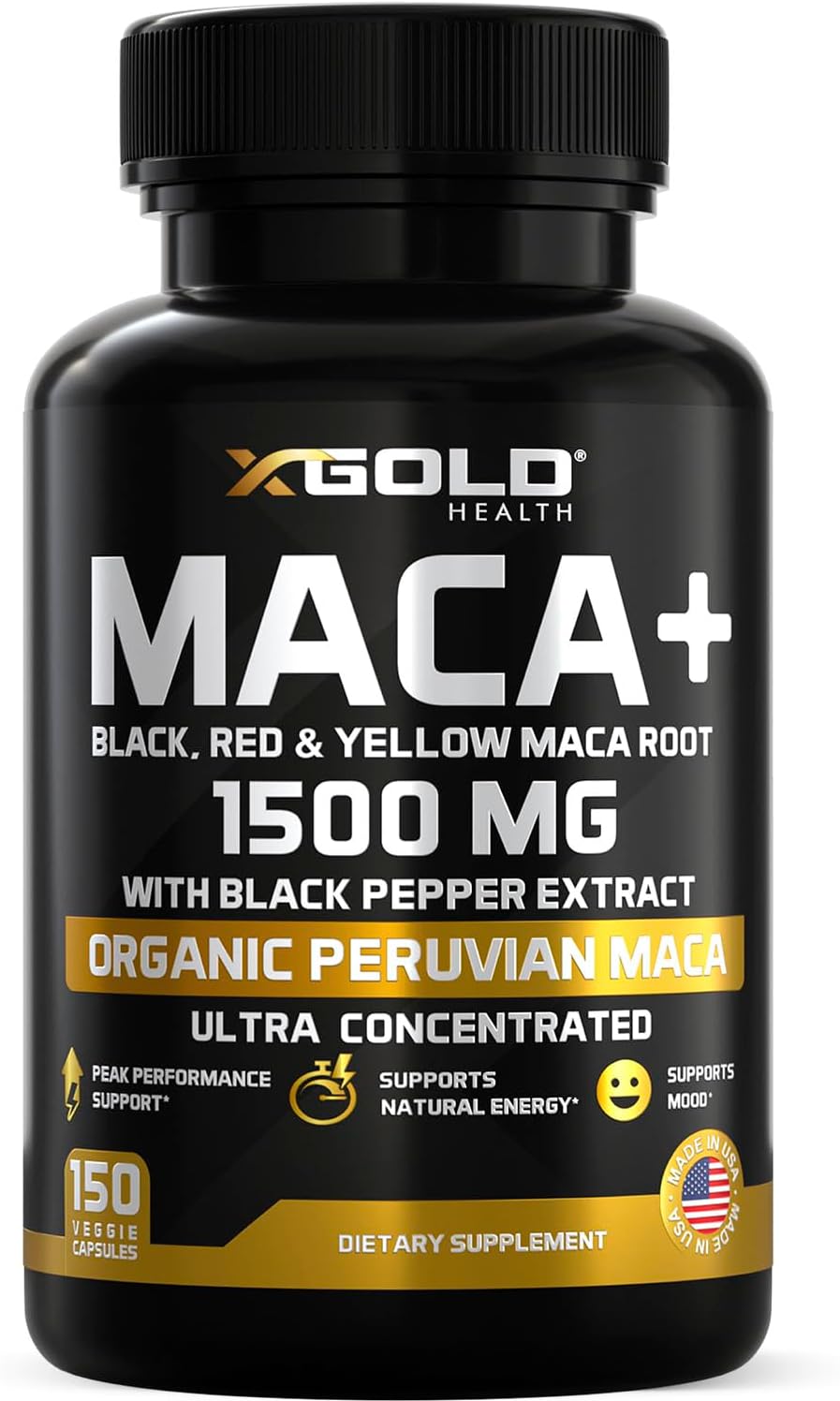 X Gold Maca + Black, Red & Yellow Maca Root - 1,500mg - 150 Capsules