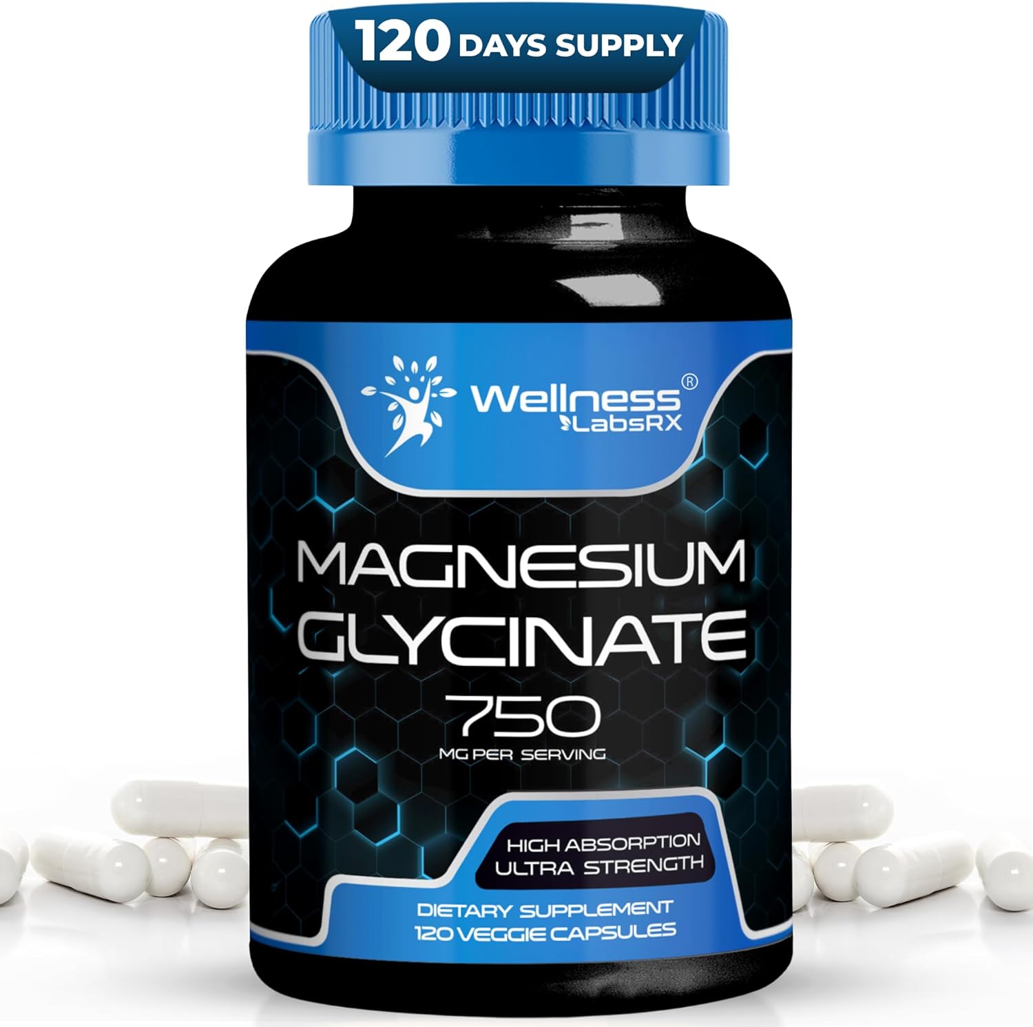 Wellness LabsRX Magnesium Glycinate - 750mg - 120 Veg Caps