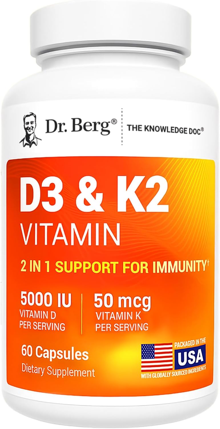 Dr. Berg D3 & K2 Vitamin - 5000 IU Vitamin D / 50 mcg Vitamin K - 60 Capsules