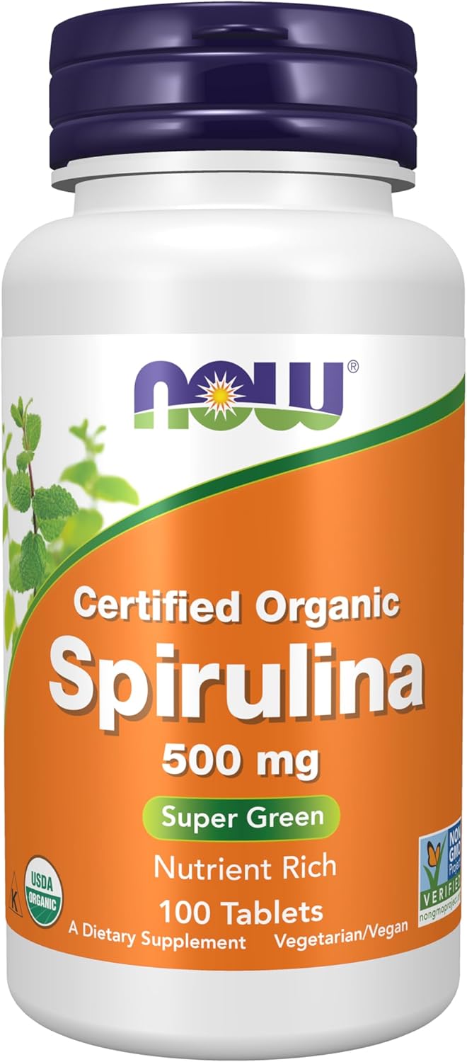 NOW Certified Organic Spirulina - 3,000mg - 100 Tablets (500mg per Tablet)