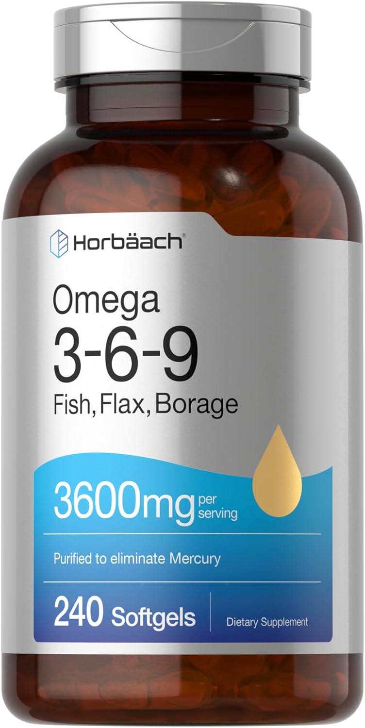 Horbäach Omega 3-6-9 Fish, Flax, Borage - 3600mg - 240 Softgels