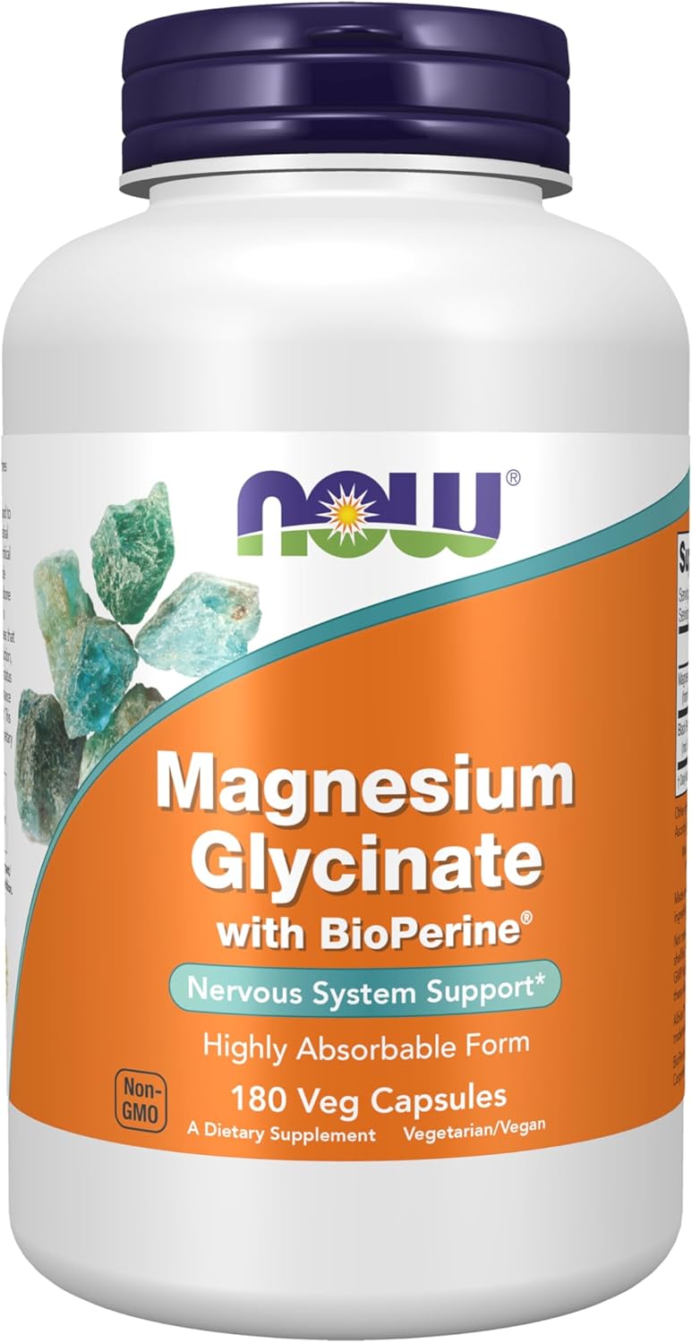 NOW Magnesium Glycinate with BioPerine - 180 Veg Capsules
