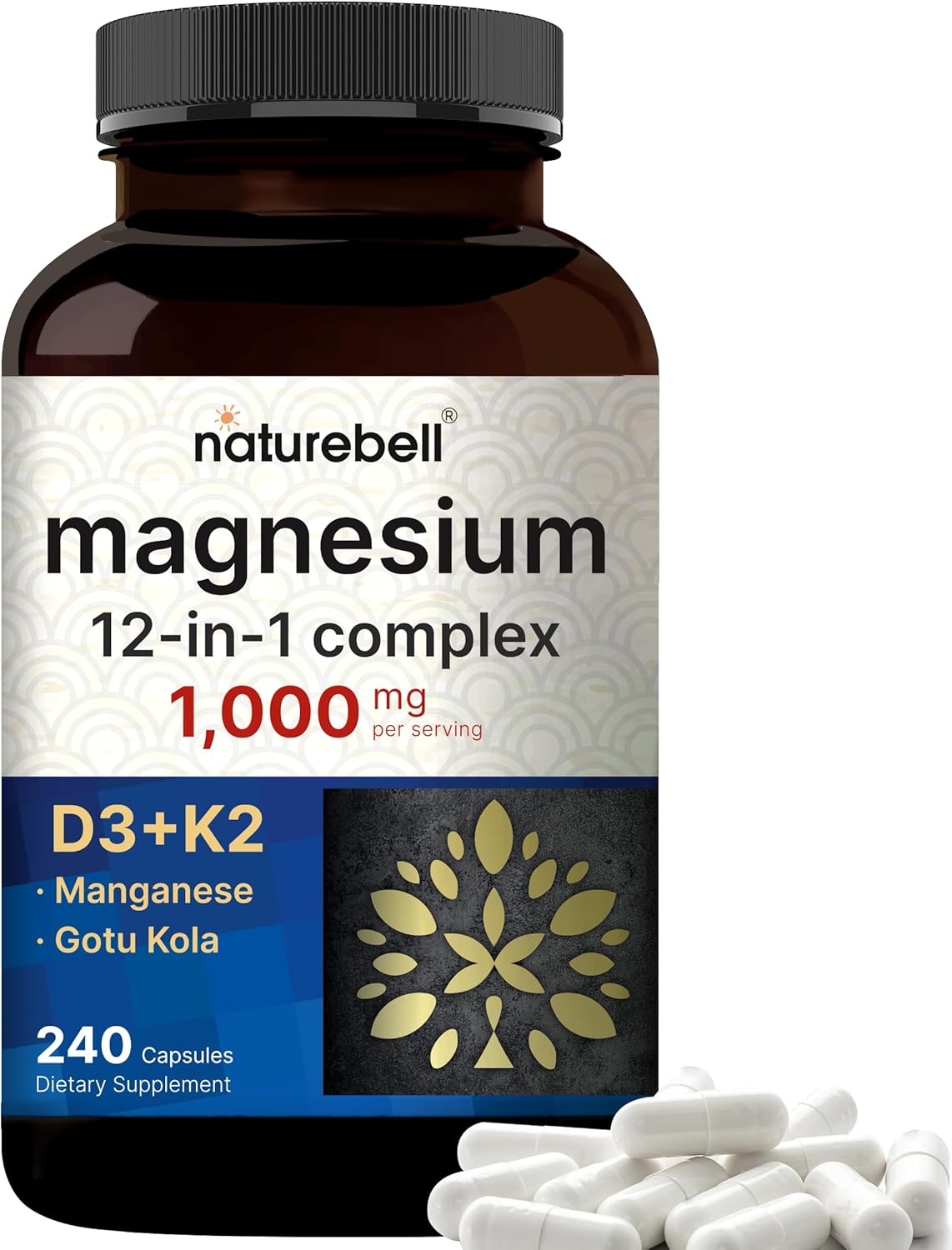 NatureBell 12-in-1 Magnesium Complex 1000mg, 4-Months Supply – Magnesium Glycinate, Citrate, Taurate, Malate, & More – High Absorption Formula for Men & Women – Chelated & Purified – 240 Capsules