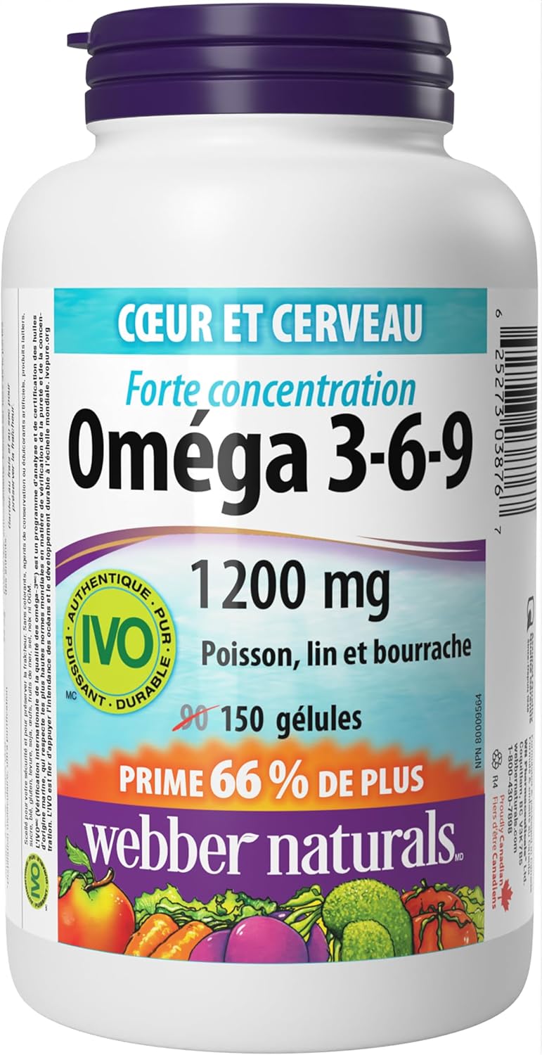 Webber Naturals Omega 3-6-9 Flaxseed, Fish & Borage Oils 1200 mg, 150 softgels