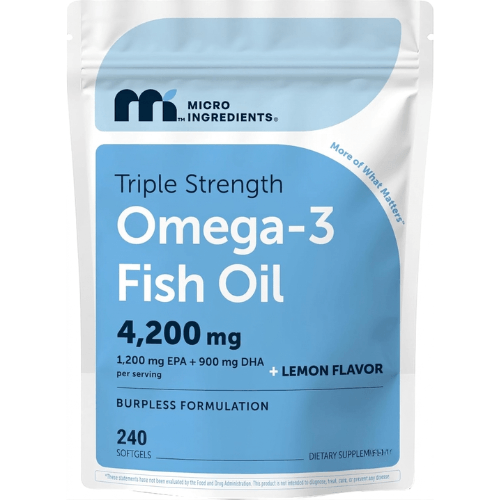 Micro Ingredients Triple Strength Omega 3 Fish Oil Supplements 4200mg Per Serving, 120 Softgels – Lemon Flavored – Burpless | EPA 1200mg + DHA 900mg | Deep Sea Fish