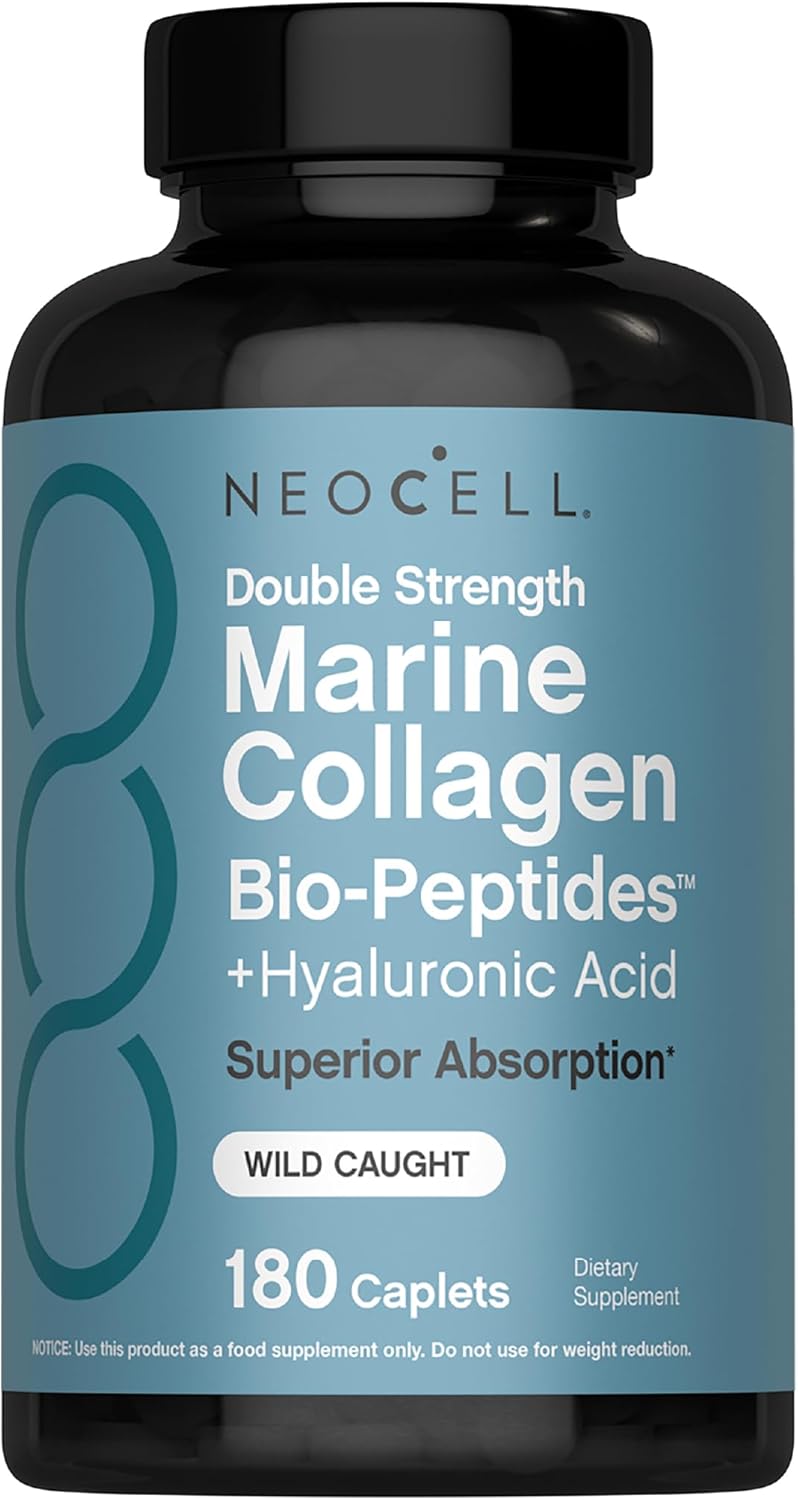 NEOCELL Double Strength Marine Collagen Bio-Peptides + Hyaluronic Acid - 180 Caplets