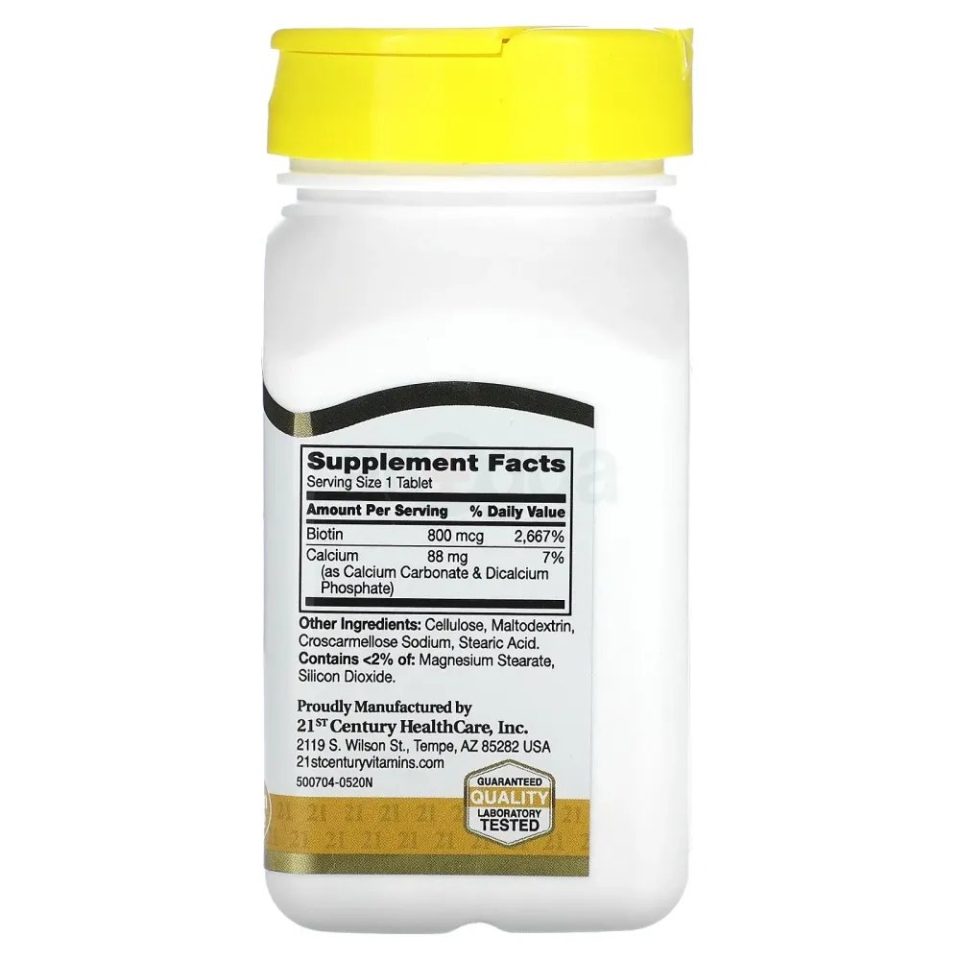 21st Century Biotin -800 mcg, 110 Easy Swallow Tablets - Image 2