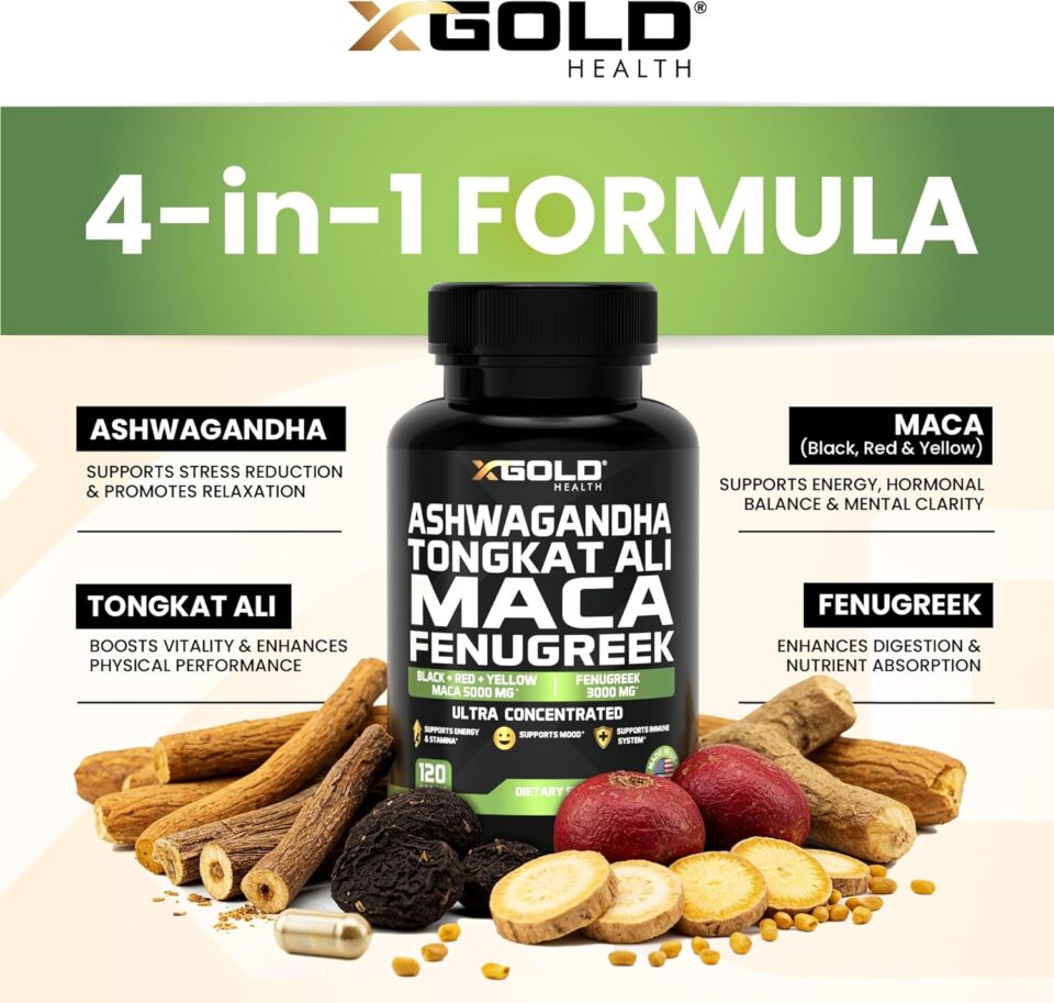X Gold  Ashwagandha Tongkat ali maca Fenugreek ultra concentrated-120 Capsules - Image 2
