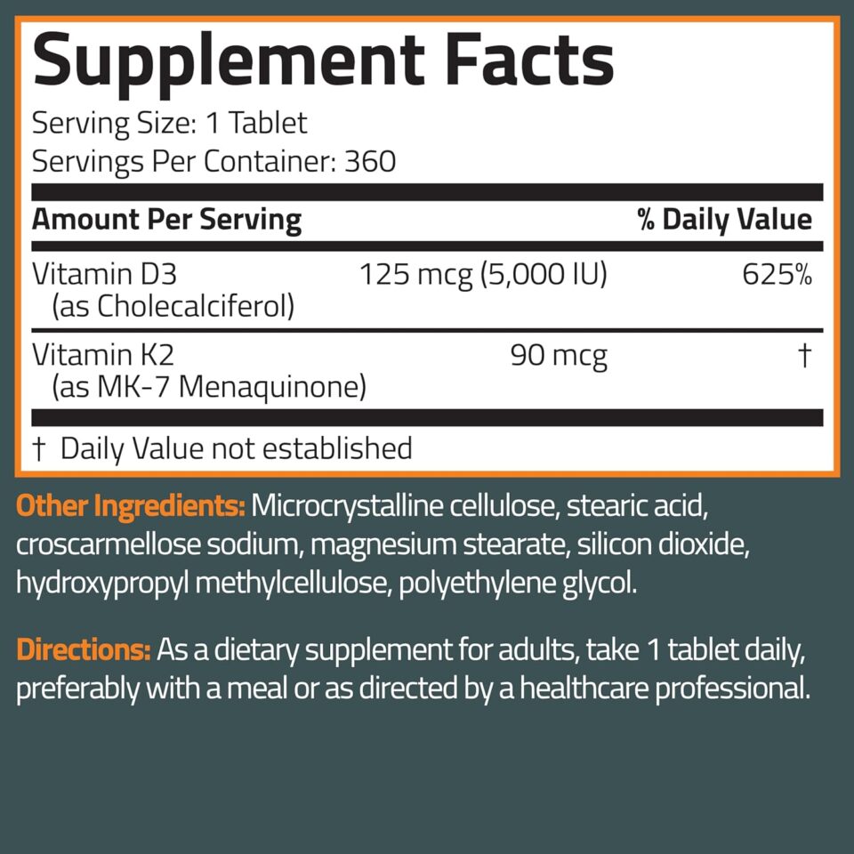 Bronson Basics Vitamin K2 + D3 2 IN 1 SUPPORT 120 Tablet - Image 3